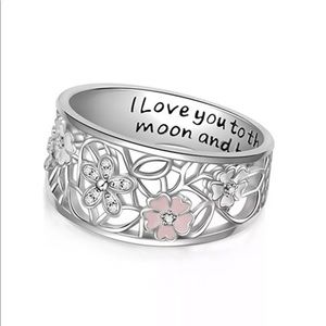 Floral Novelty Ring Inscribed Love You to Moon...